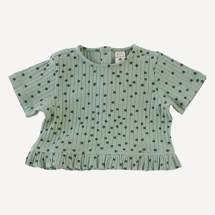 short sleeve cropped ruffle tee + flare pant set | iceberg dot | organic cotton wide rib