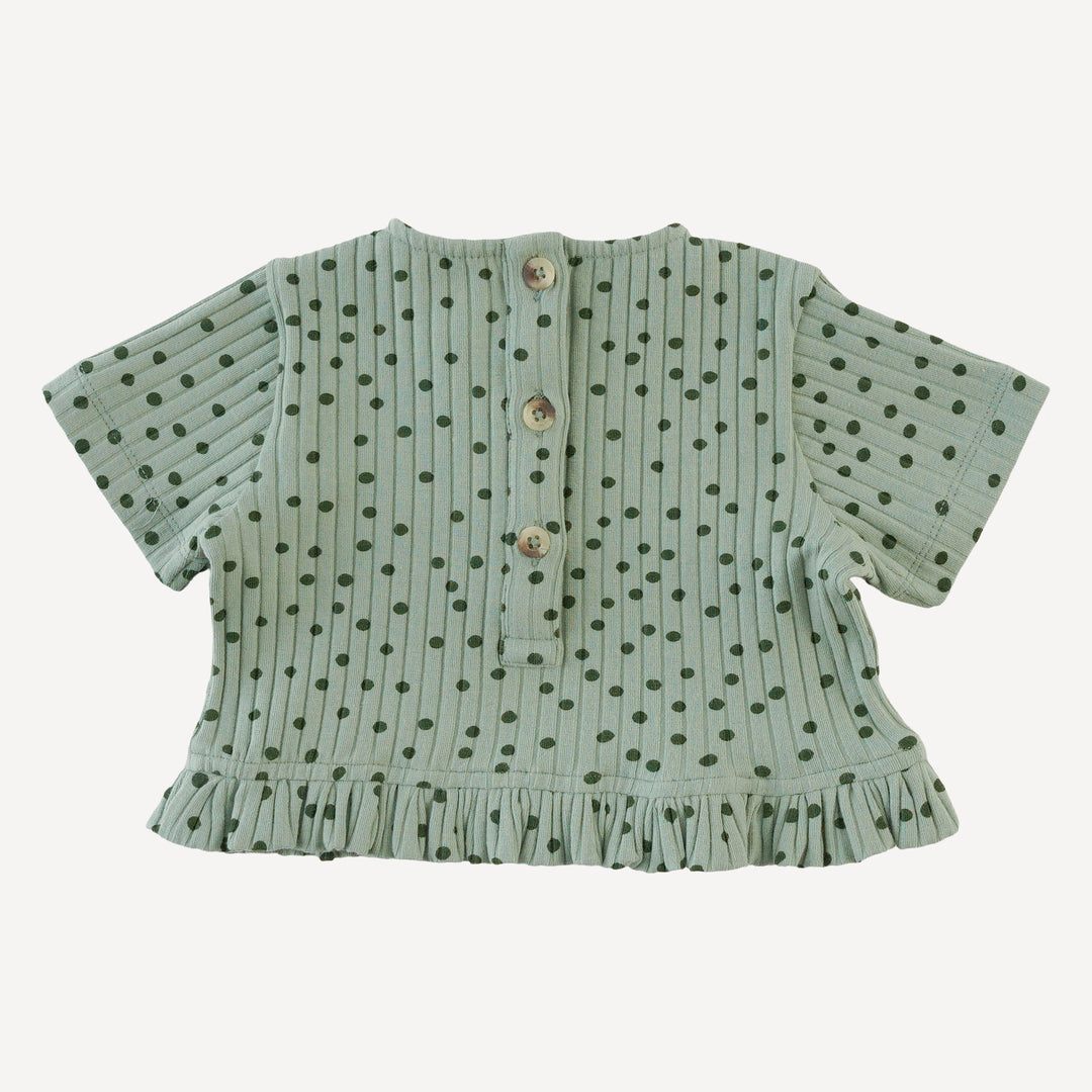 short sleeve cropped ruffle tee + flare pant set | iceberg dot | organic cotton wide rib