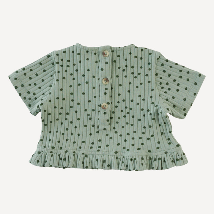 short sleeve cropped ruffle tee + flare pant set | iceberg dot | organic cotton wide rib