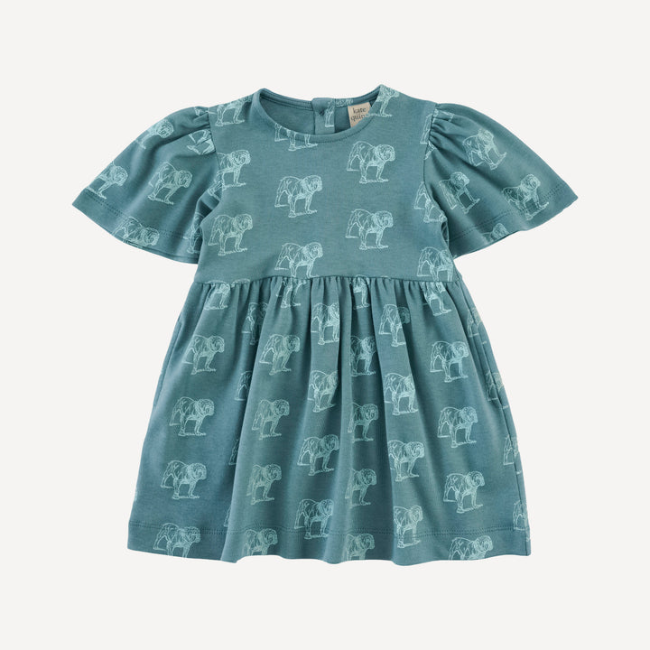 bell sleeve dress | blue bulldog | organic cotton interlock