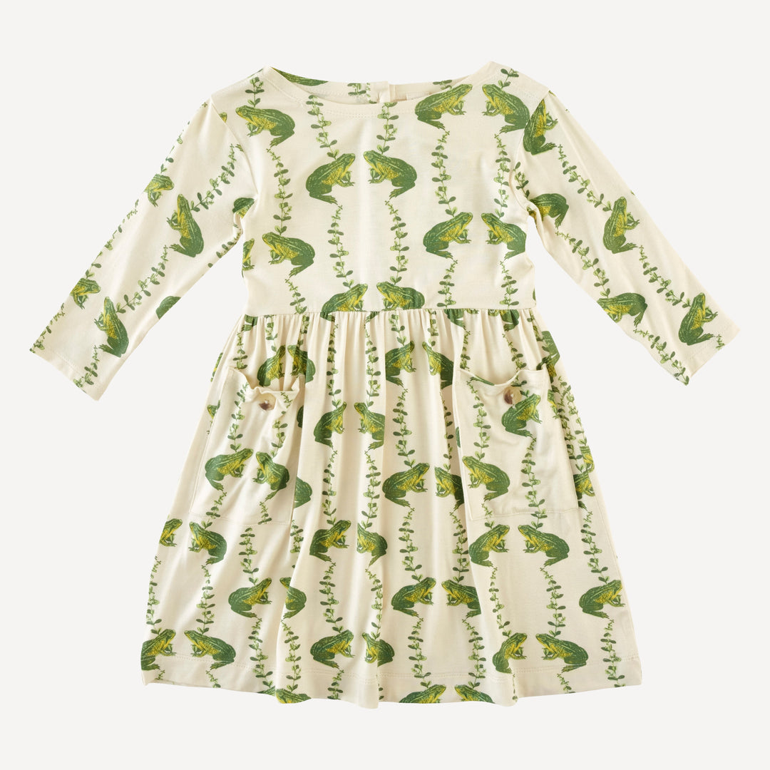 long sleeve patch pocket dress | garden frog | bamboo