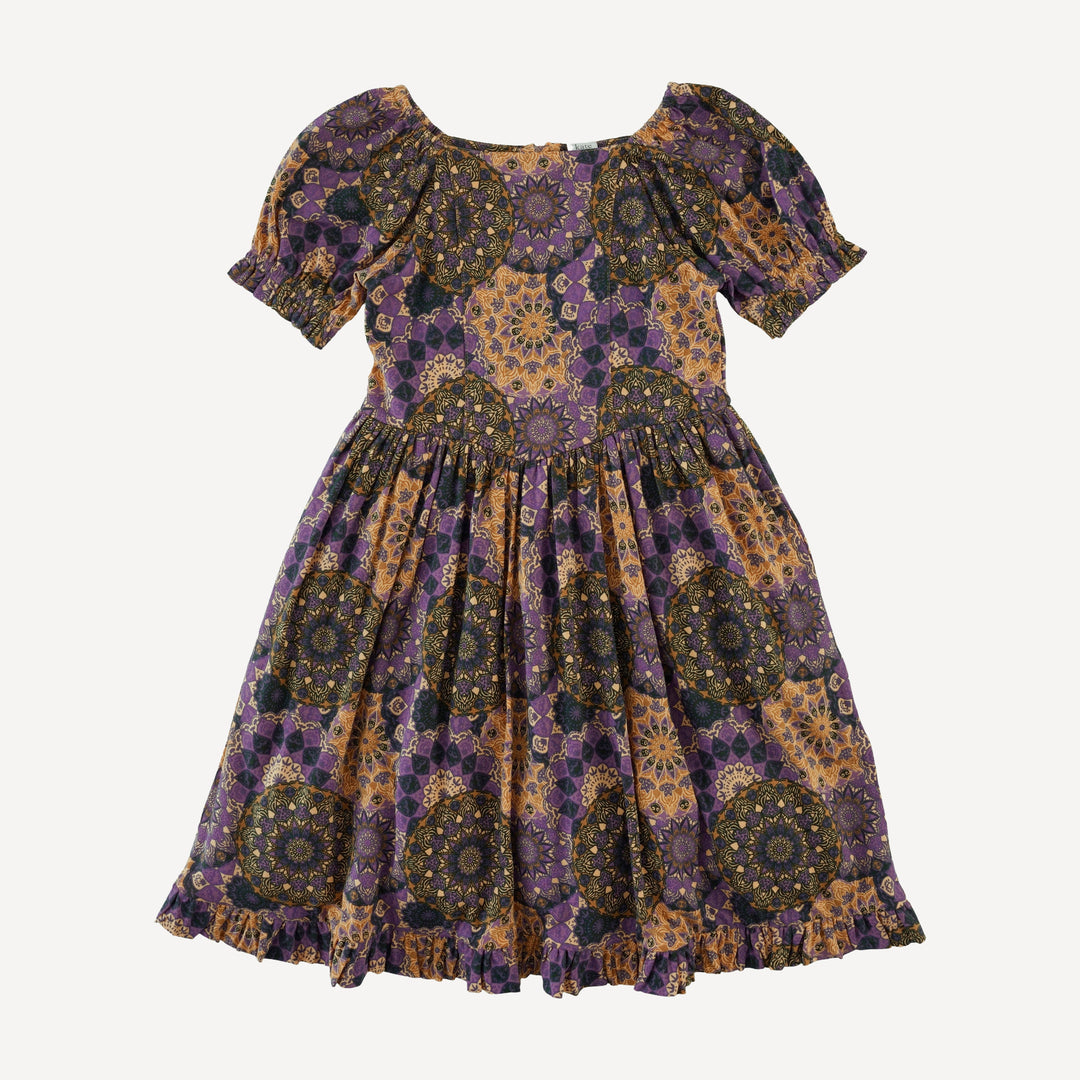 short sleeve puff sleeve v waist princess dress | purple mandala | bamboo