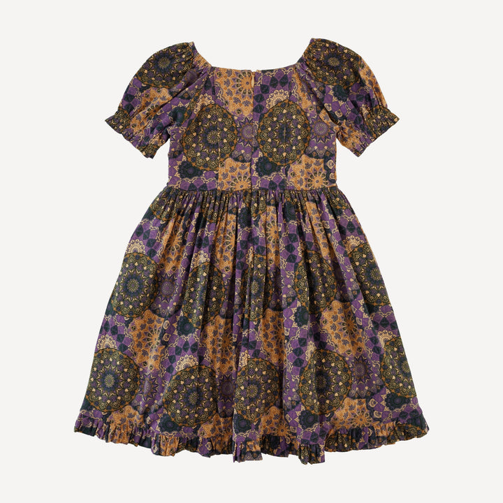 short sleeve puff sleeve v waist princess dress | purple mandala | bamboo