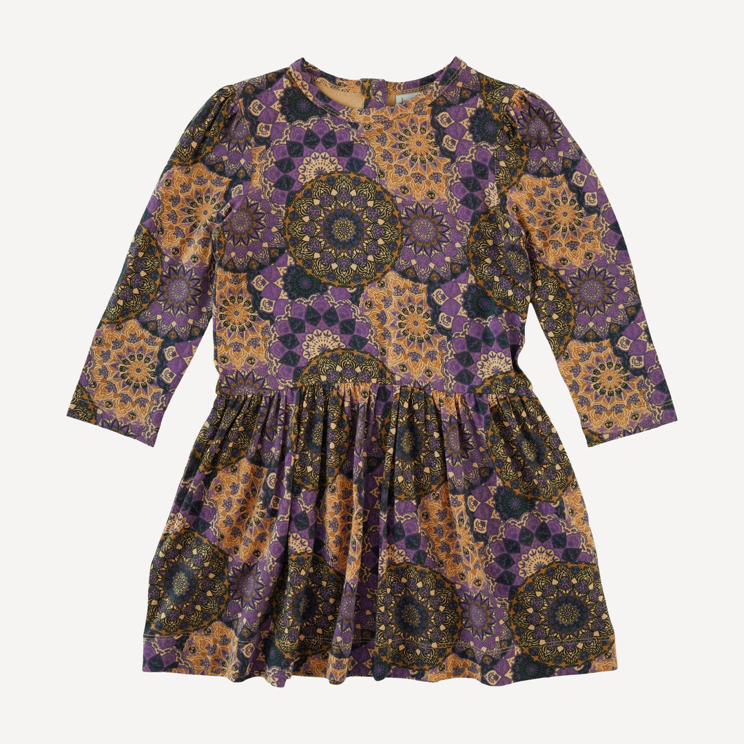 long puff sleeve drop waist dress | purple mandala | bamboo long puff sleeve drop waist dress | purple mandala | bamboo