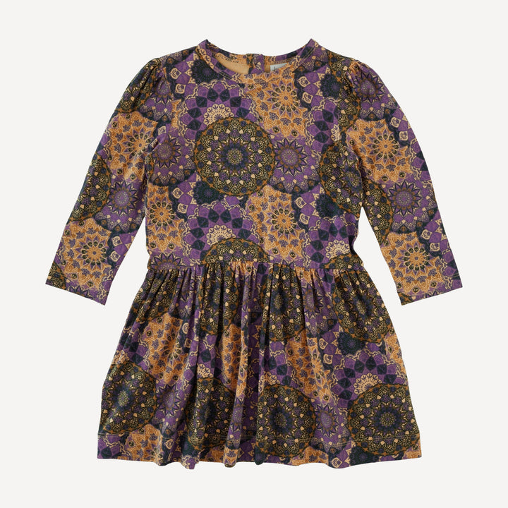 long puff sleeve drop waist dress | purple mandala