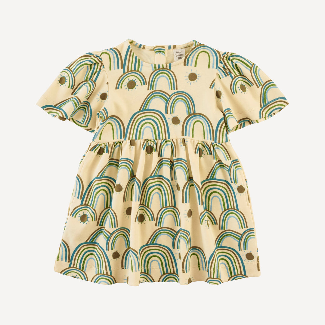 bell sleeve dress | multi rainbow | organic cotton interlock