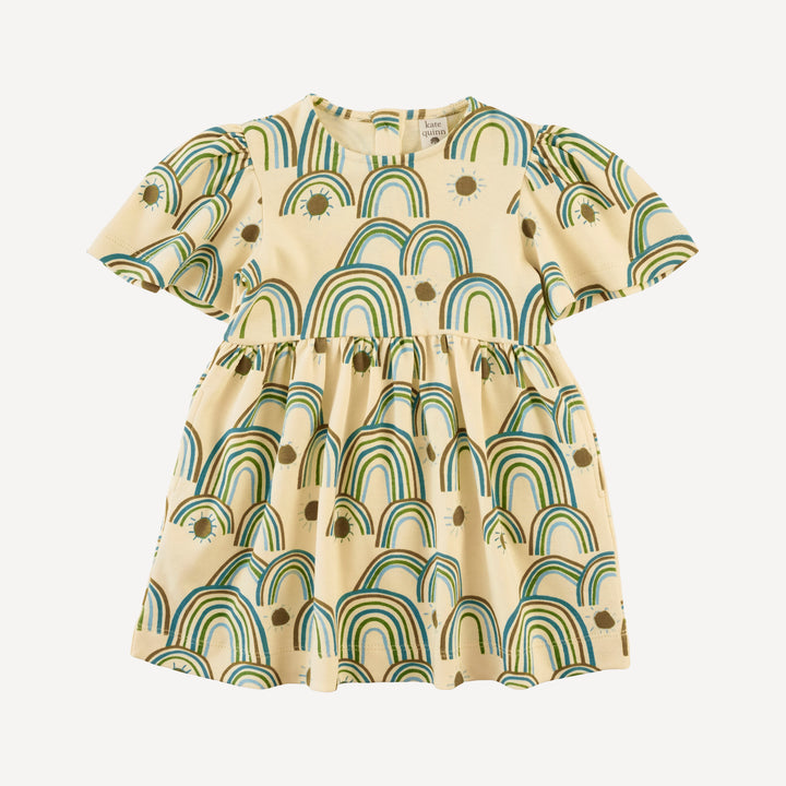 bell sleeve dress | multi rainbow | organic cotton interlock