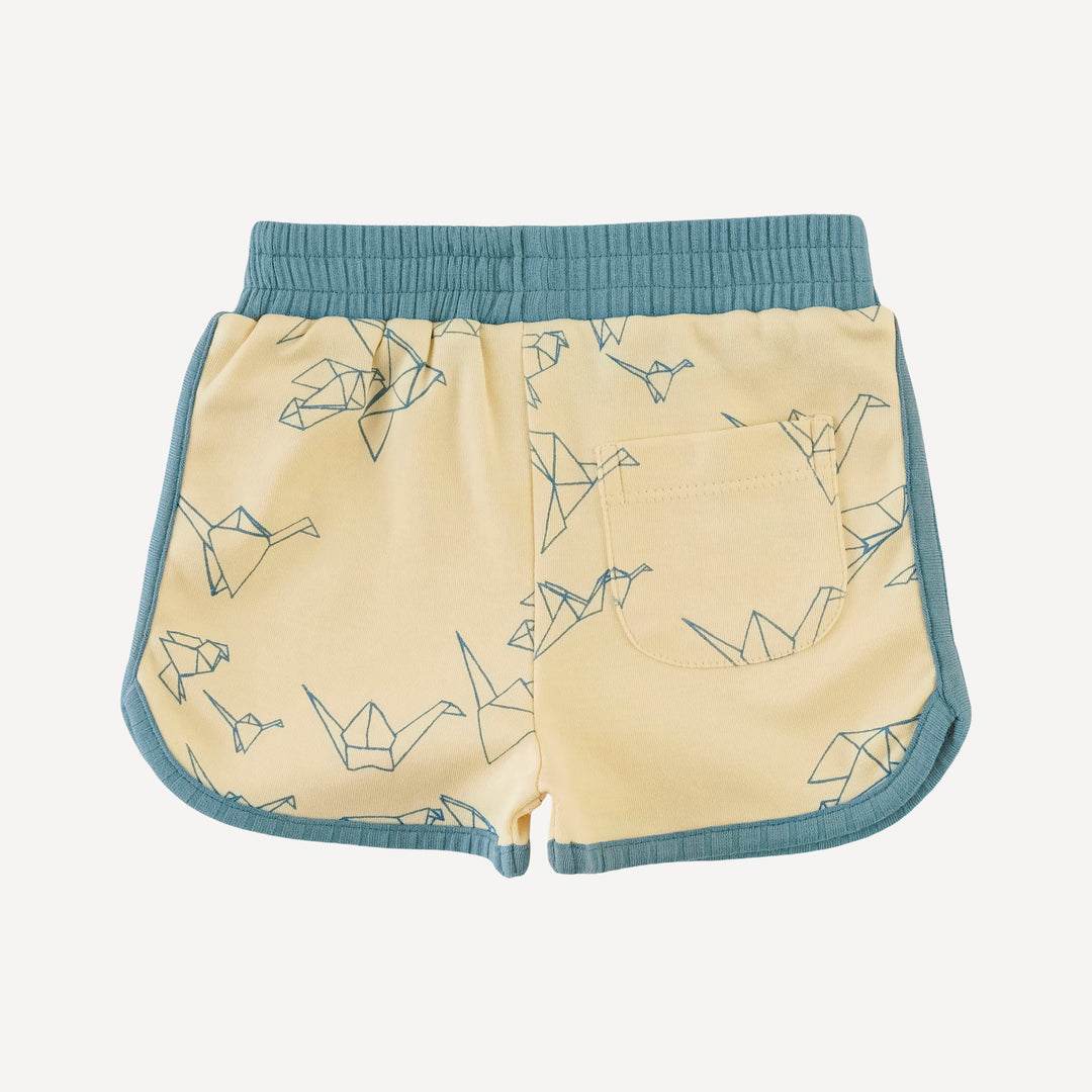 retro track short | paper cranes | organic cotton interlock