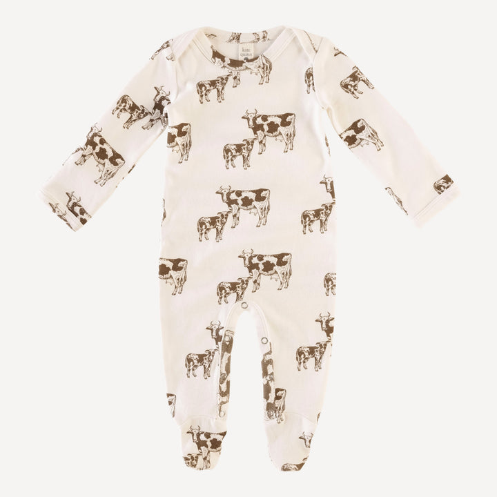 long sleeve lap neck footie | cow & calf | organic cotton jersey