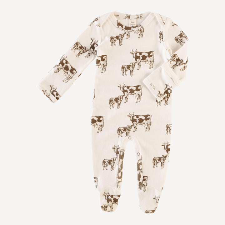 long sleeve lap neck footie | cow & calf | organic cotton jersey