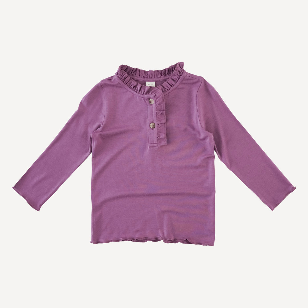 long sleeve ruffle bib henley | plum violet | bamboo