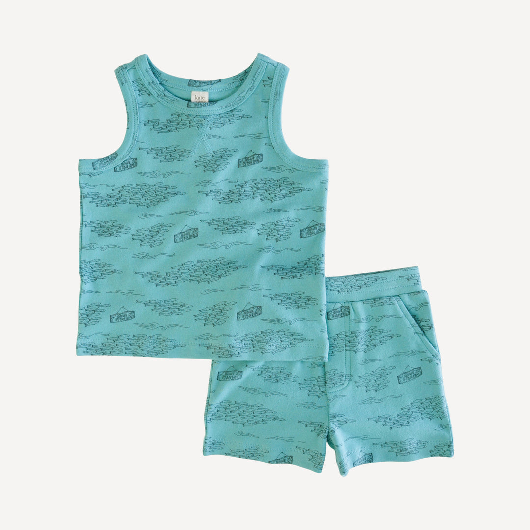 topstitch tank and relaxed short set | gone fishing | organic cotton interlock