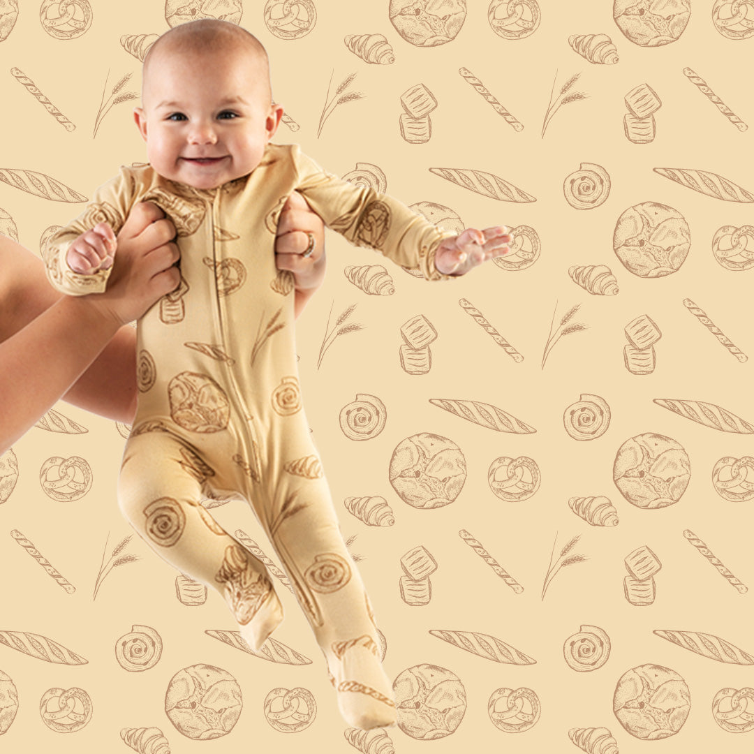 long sleeve two way zipper footie | bread | bamboo