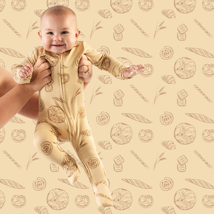 long sleeve two way zipper footie | bread | bamboo