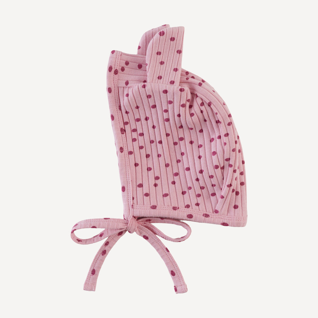 bear hat | mauve dot | organic cotton wide rib