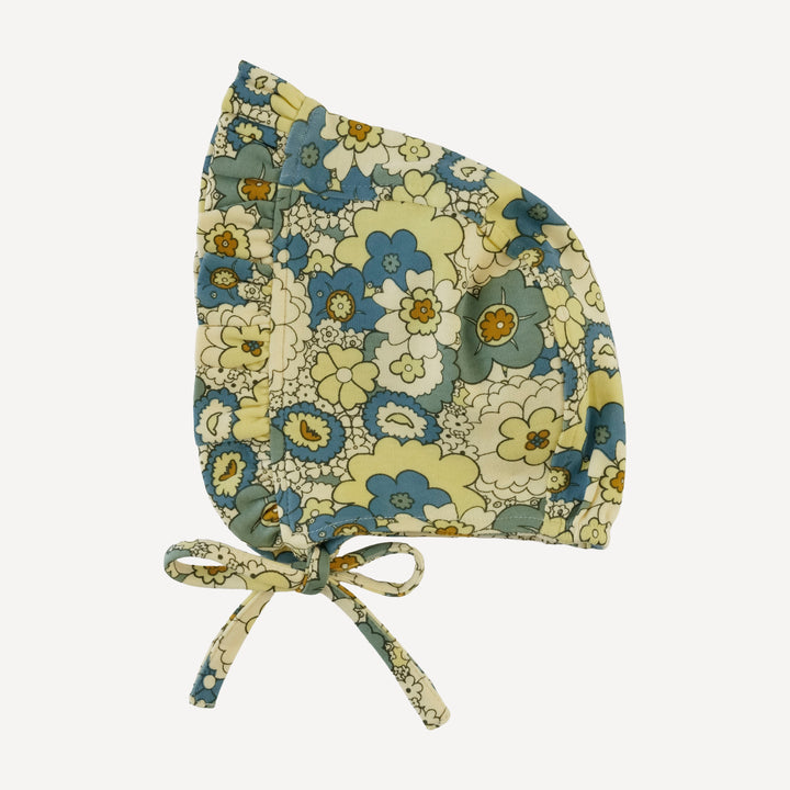 small ruffle bonnet | 60s floral | organic cotton interlock