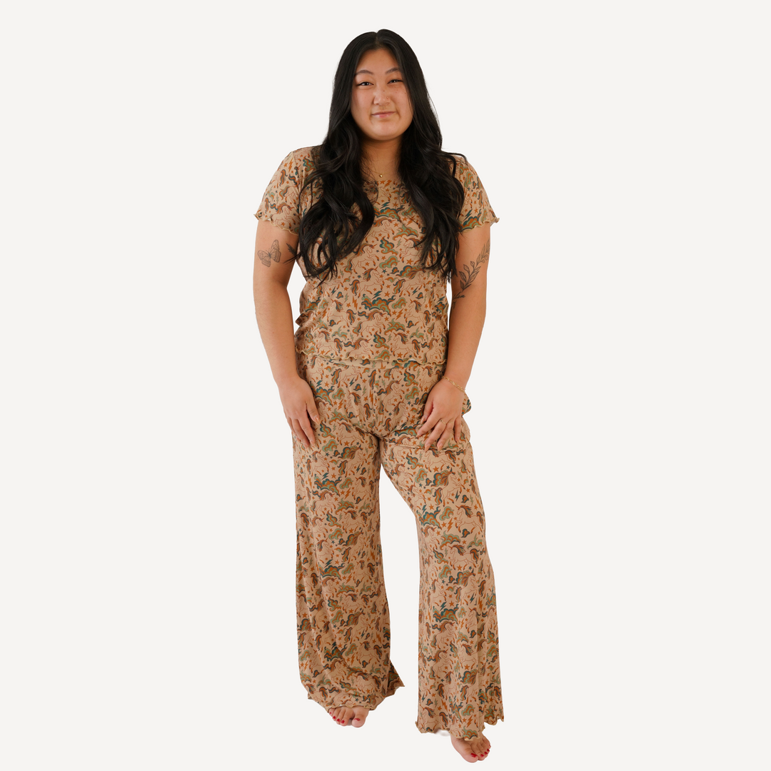 womens short sleeve jade set | unicorn party | light weight bamboo