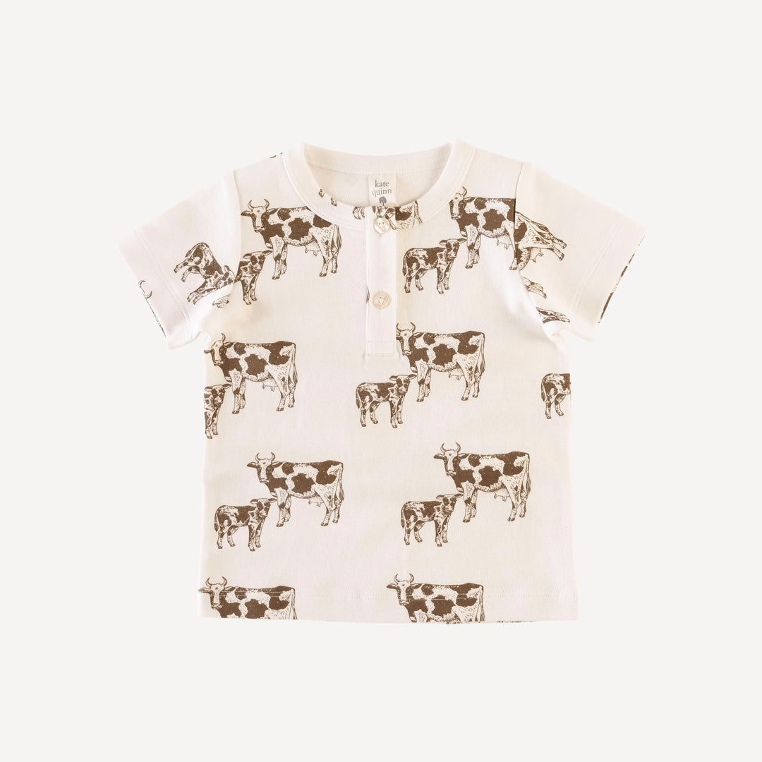 short sleeve basic henley tee | cow & calf | organic cotton jersey