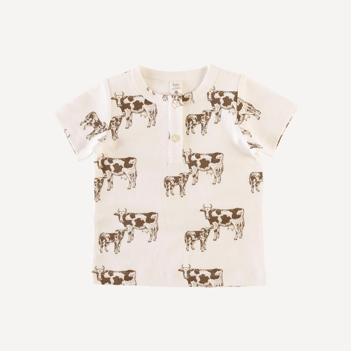 short sleeve basic henley tee | cow & calf | organic cotton jersey