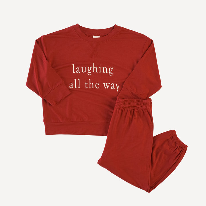 long sleeve boxy topstitch tee and relaxed jogger set | laughing all the way | bamboo