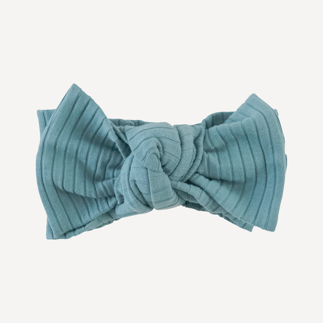 large bow elastic headband | blue smoke | organic cotton wide rib