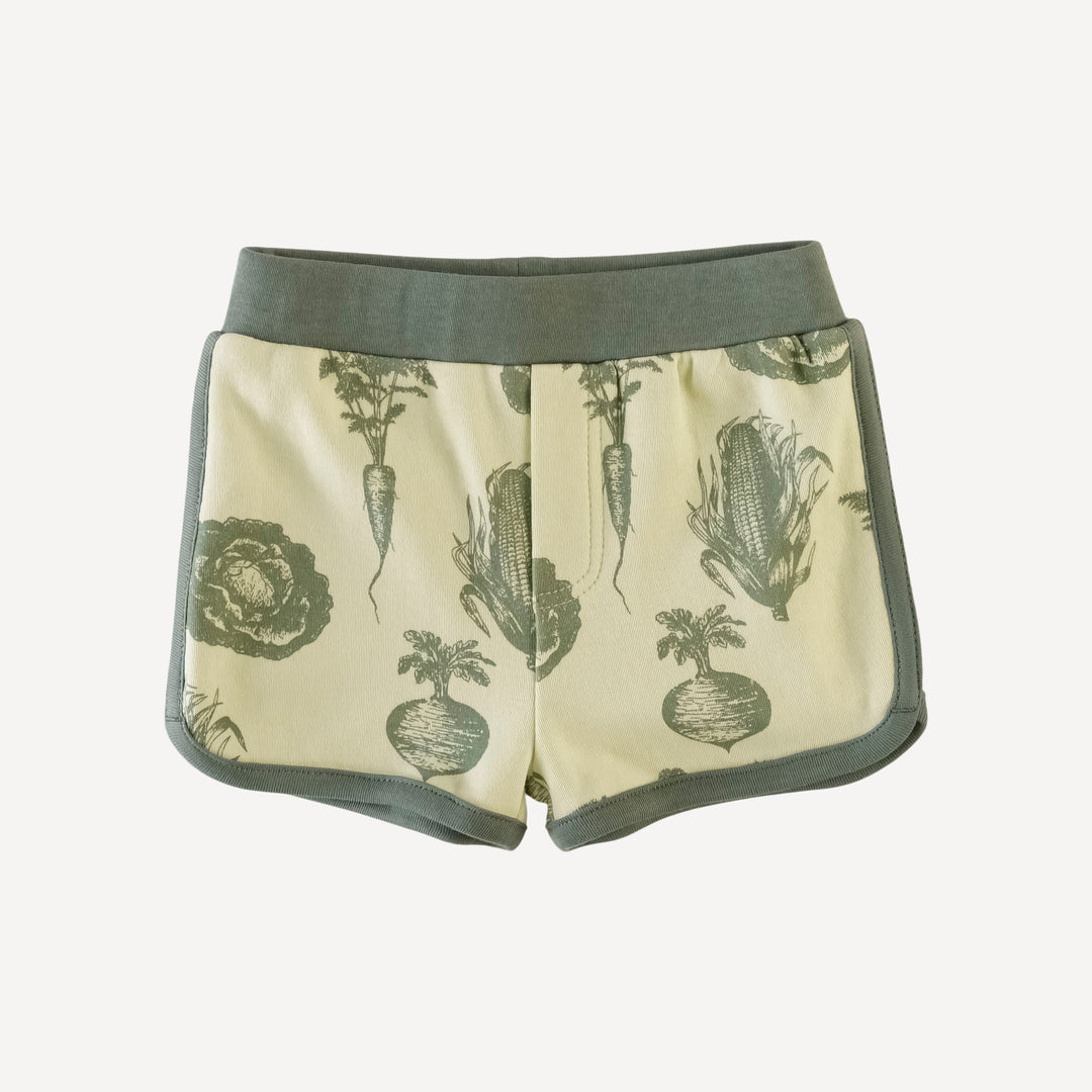 retro track short | tender green veggies | organic cotton interlock