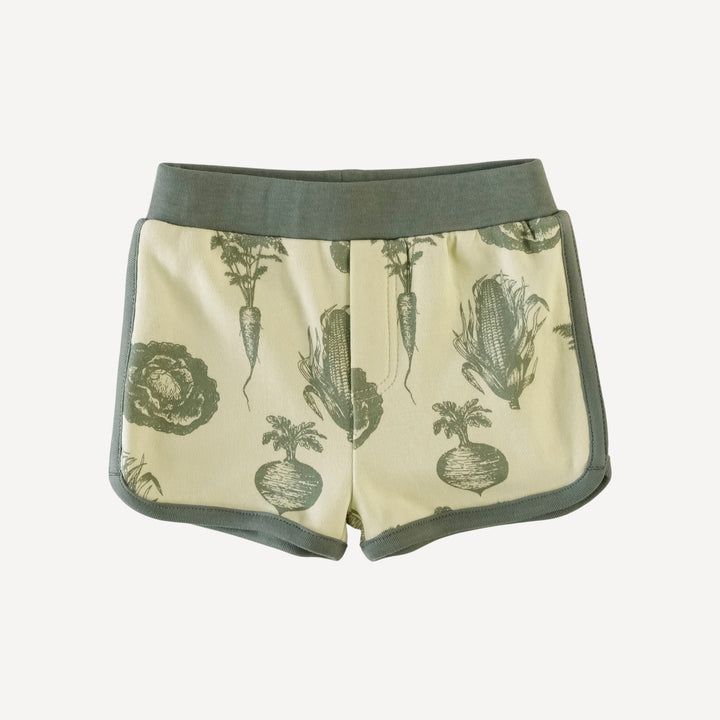 retro track short | tender green veggies | organic cotton interlock