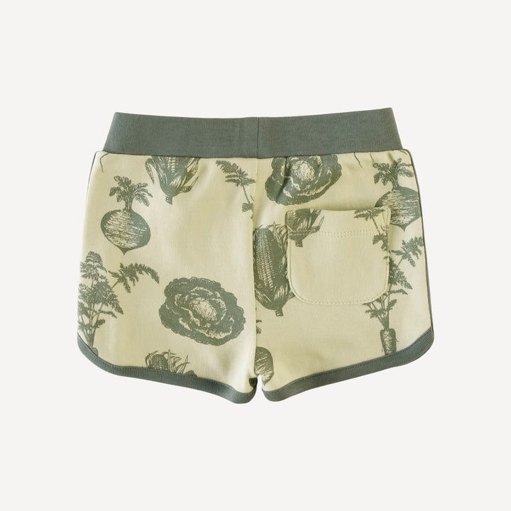 retro track short | tender green veggies | organic cotton interlock