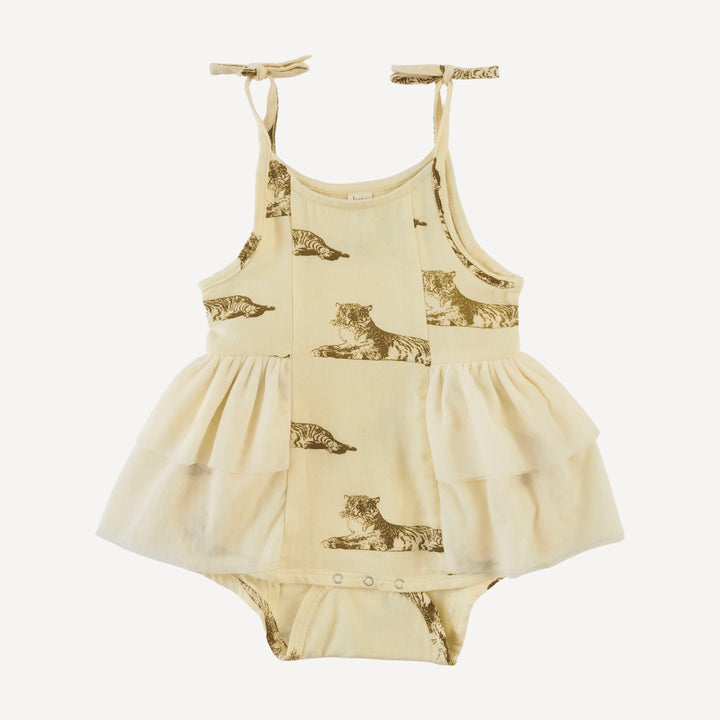 spaghetti tie double ruffle ballerina bubble | classic tiger | organic cotton gauze