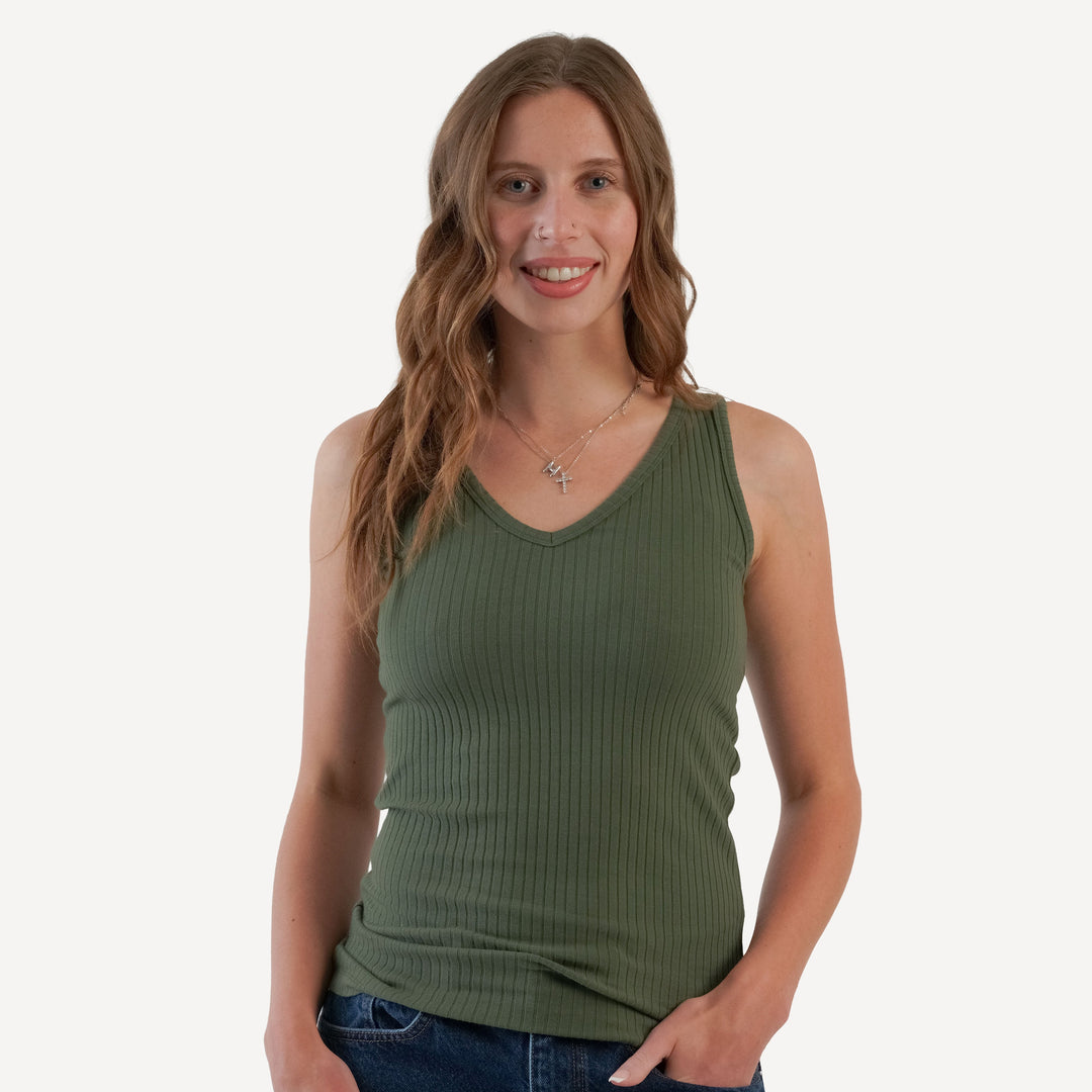 womens v neck layering tank | thyme | organic cotton wide rib