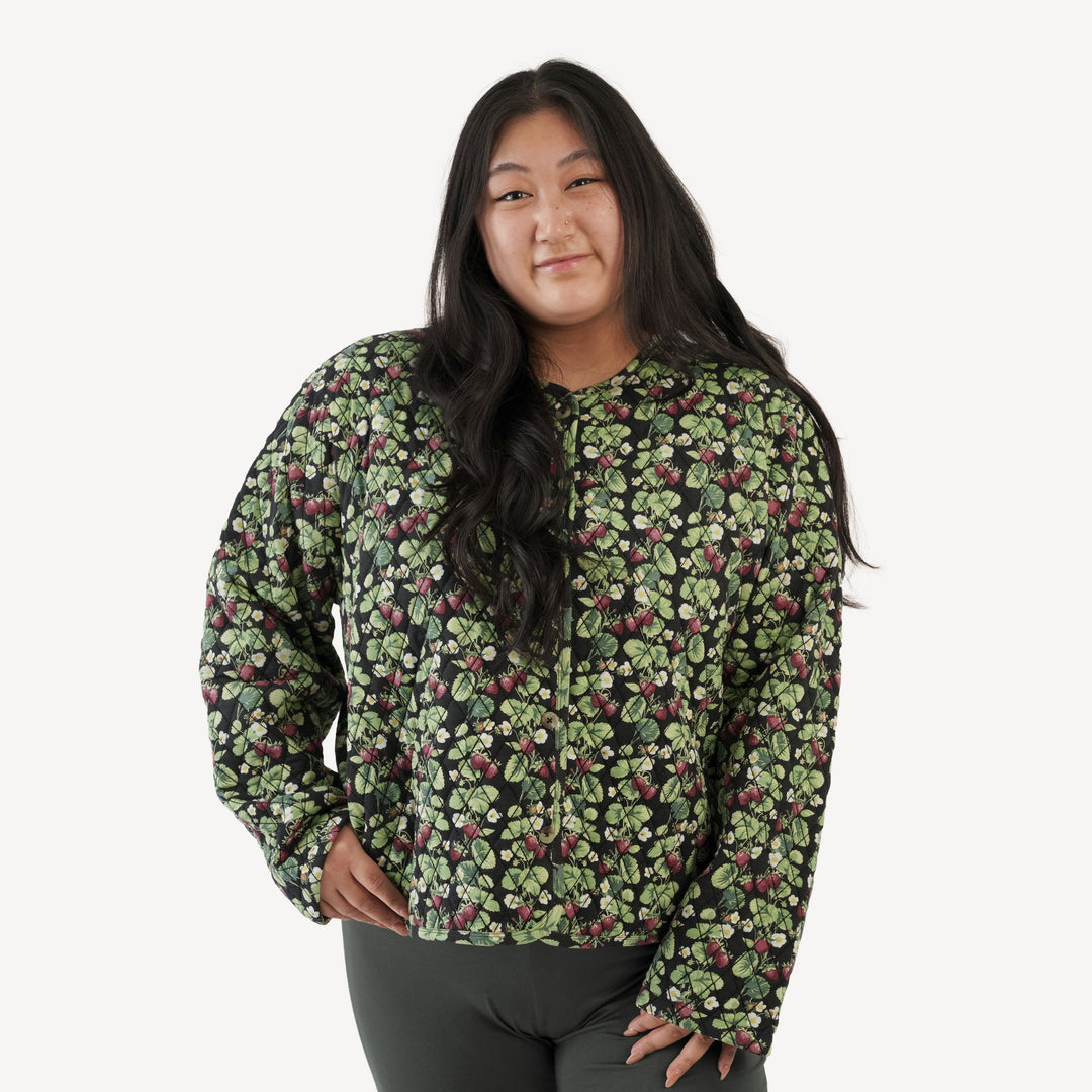 womens quilted jacket | strawberry vine | bamboo