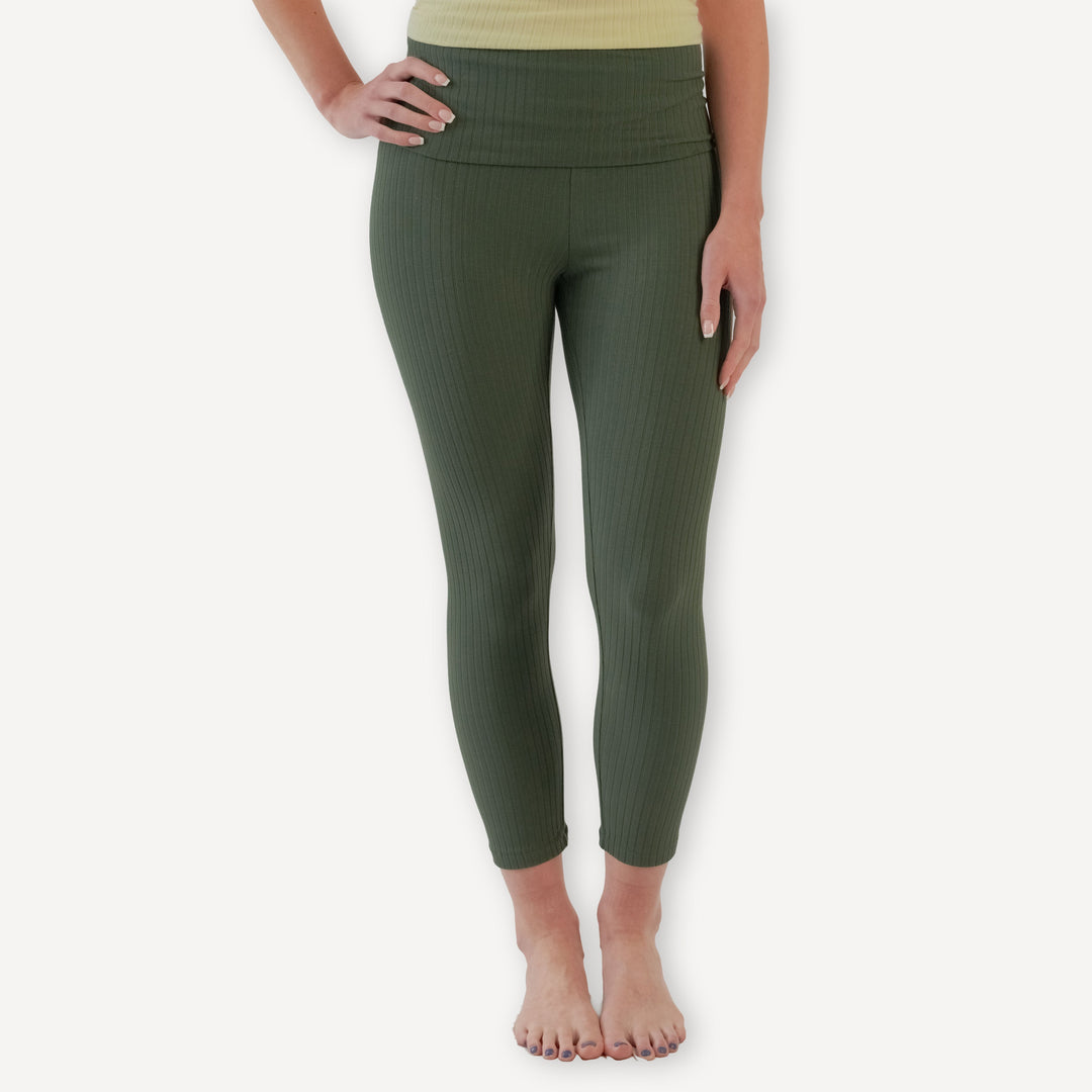 womens cropped rolled legging | thyme | organic cotton wide rib