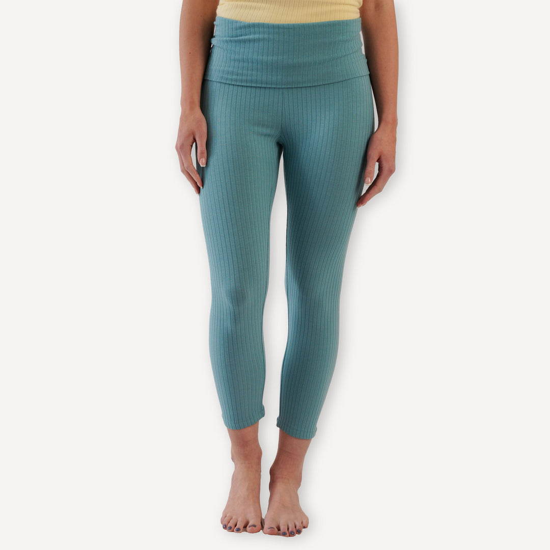 womens cropped rolled legging | blue smoke | organic cotton wide rib