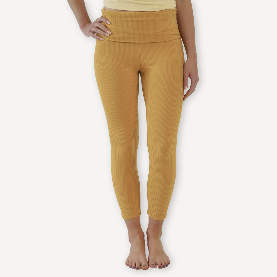 womens cropped rolled legging | honey mustard | organic cotton wide rib