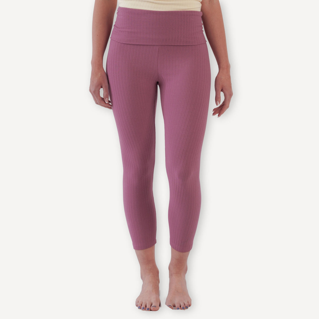 womens cropped rolled legging | fuchsia | organic cotton wide rib