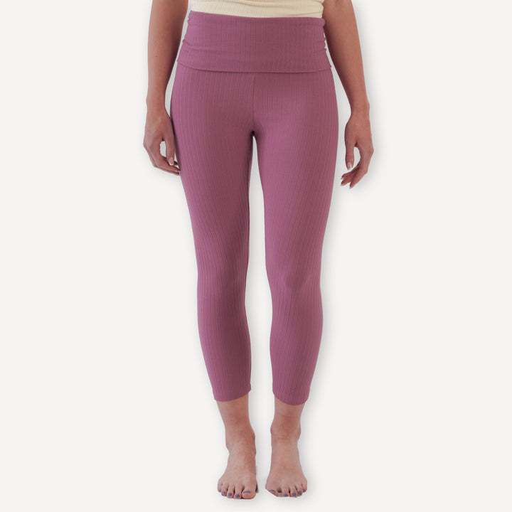 womens cropped rolled legging | fuchsia | organic cotton wide rib