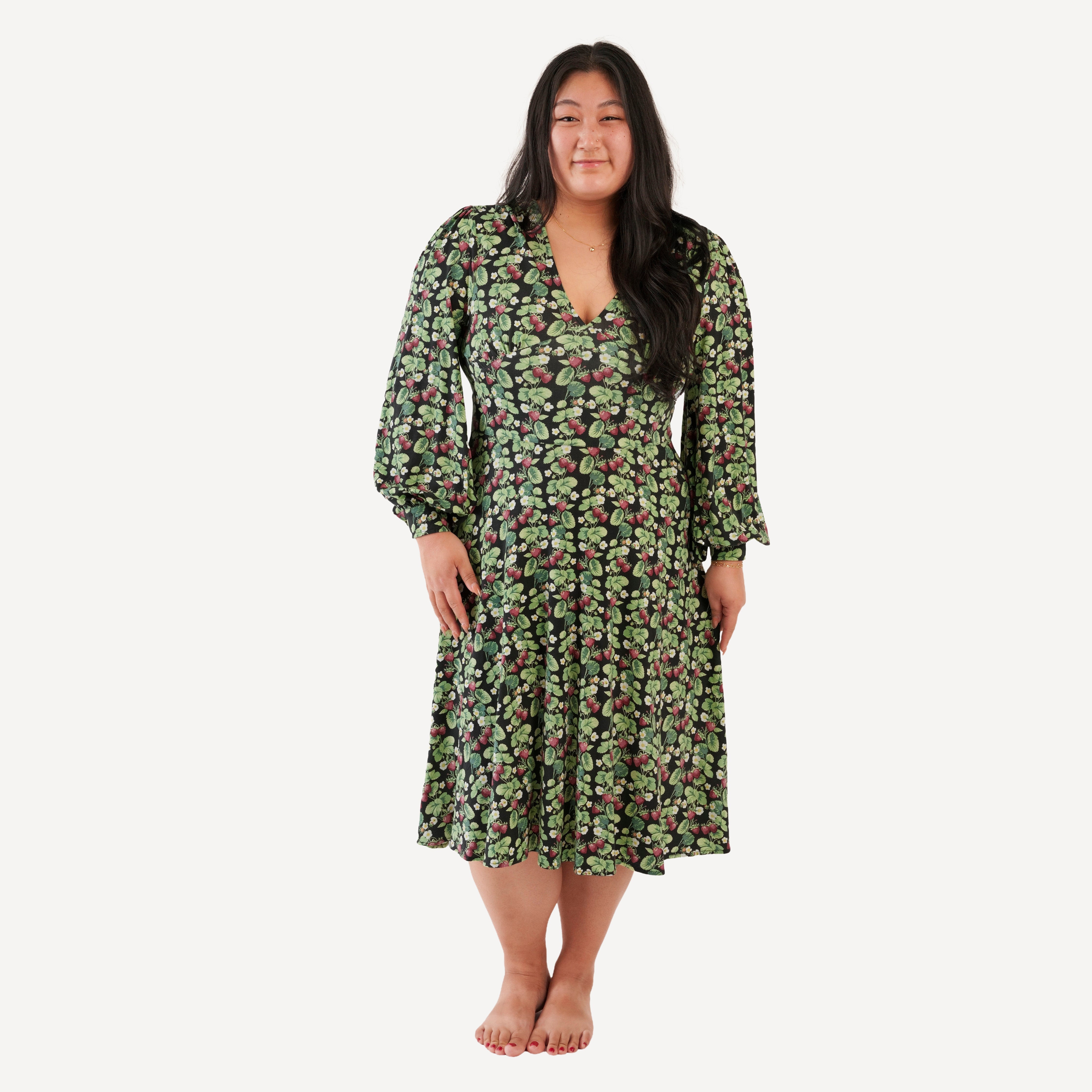 womens balloon sleeve dress | strawberry vine | bamboo – kate quinn