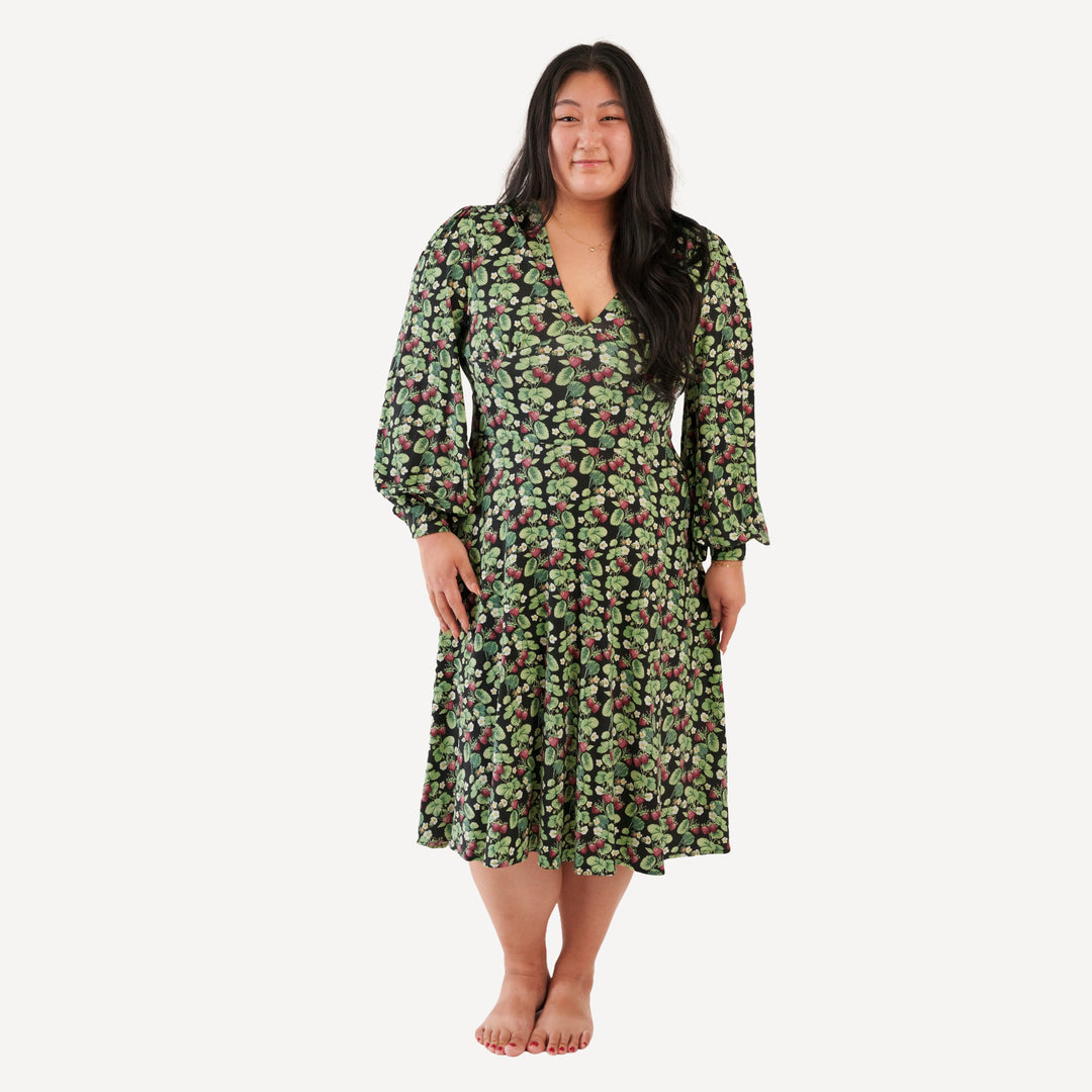 womens balloon sleeve dress | strawberry vine | bamboo