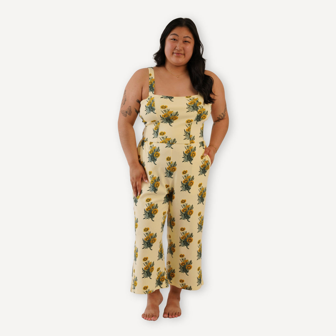womens smocked tie back jumpsuit | calendula | organic cotton interlock