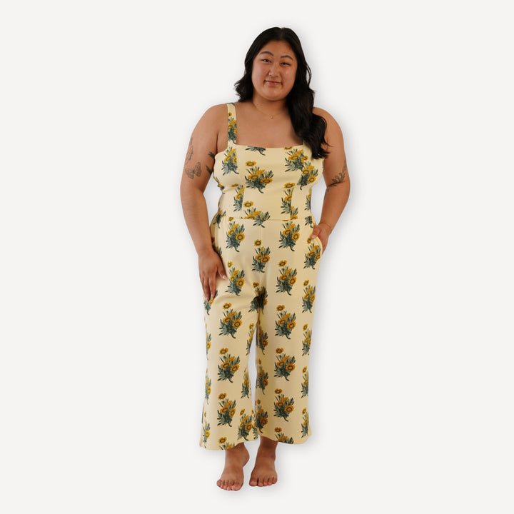 womens smocked tie back jumpsuit | calendula | organic cotton interlock