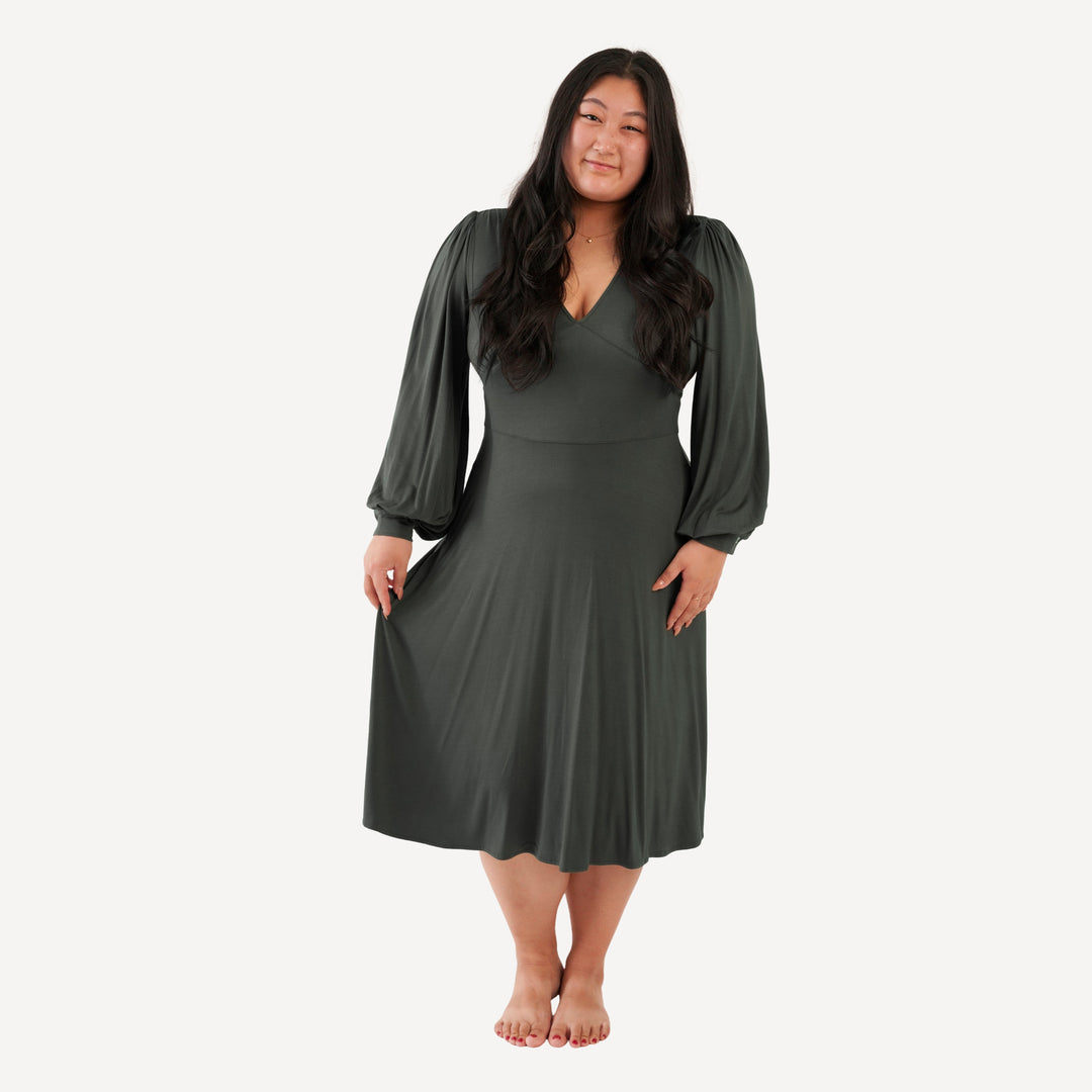 balloon sleeve green dress Mint Green Chiffon Balloon Sleeve Flowy Dress X-Large-40
