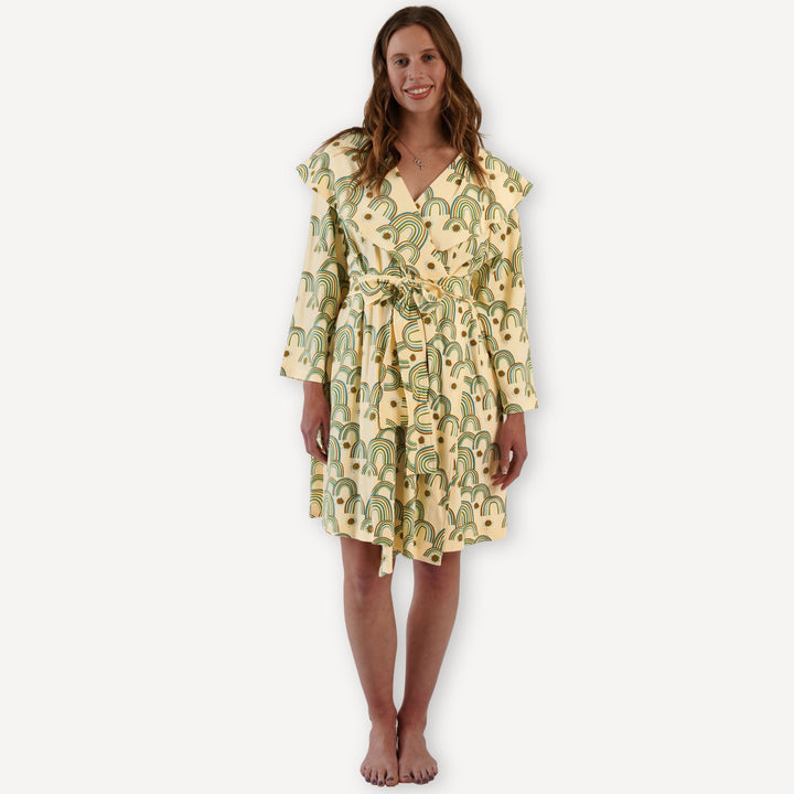 womens wrap robe | multi rainbow | organic cotton interlock