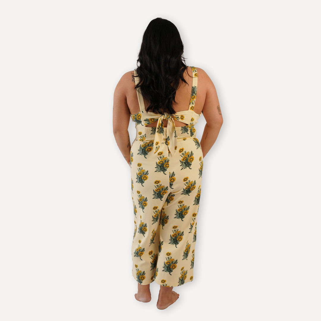 womens smocked tie back jumpsuit | calendula | organic cotton interlock