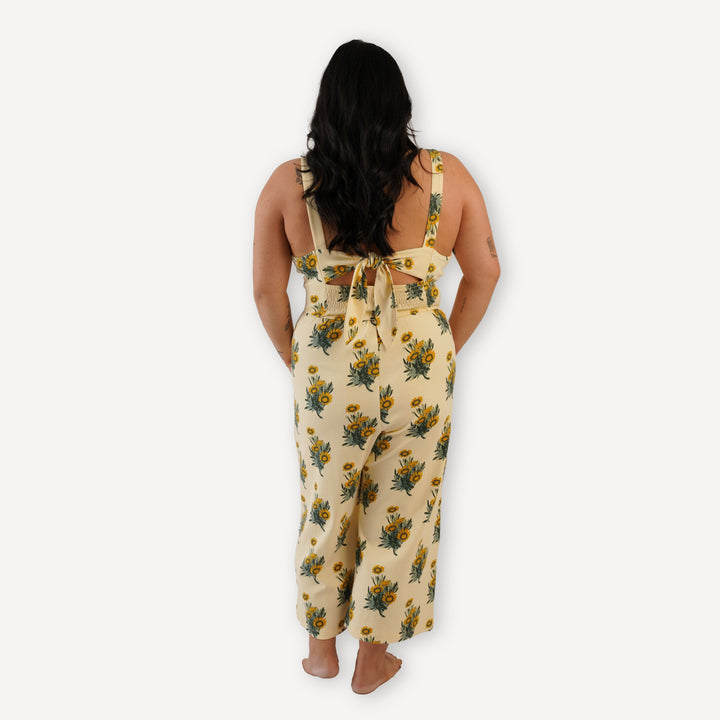 womens smocked tie back jumpsuit | calendula | organic cotton interlock