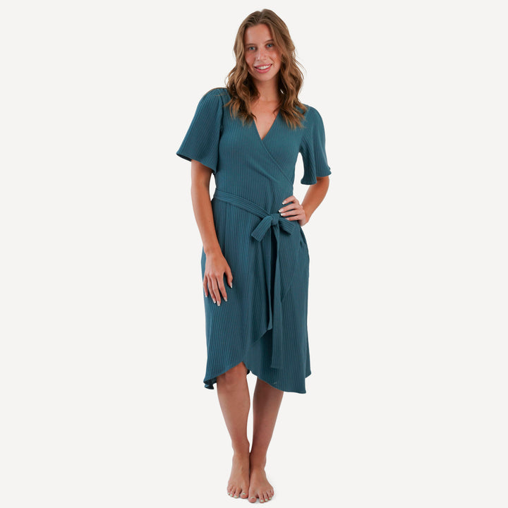 womens flutter sleeve wrap dress | tapestry | organic cotton wide rib