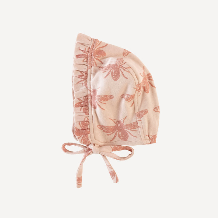 small ruffle bonnet | rose bee | organic cotton interlock