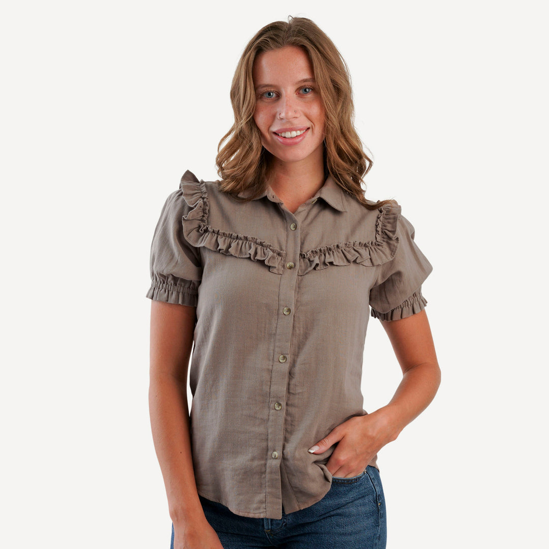 womens goldilocks shirt | dark truffle | organic cotton gauze