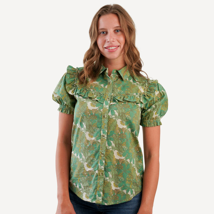 womens goldilocks shirt | endive goldilocks floral | organic cotton woven