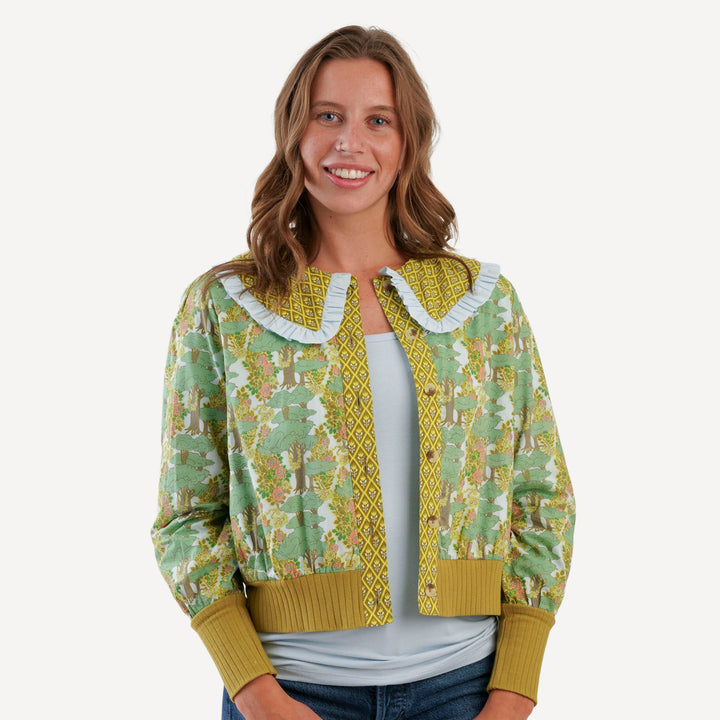 womens ruffle collar jacket | goldilocks morning woods | organic cotton woven