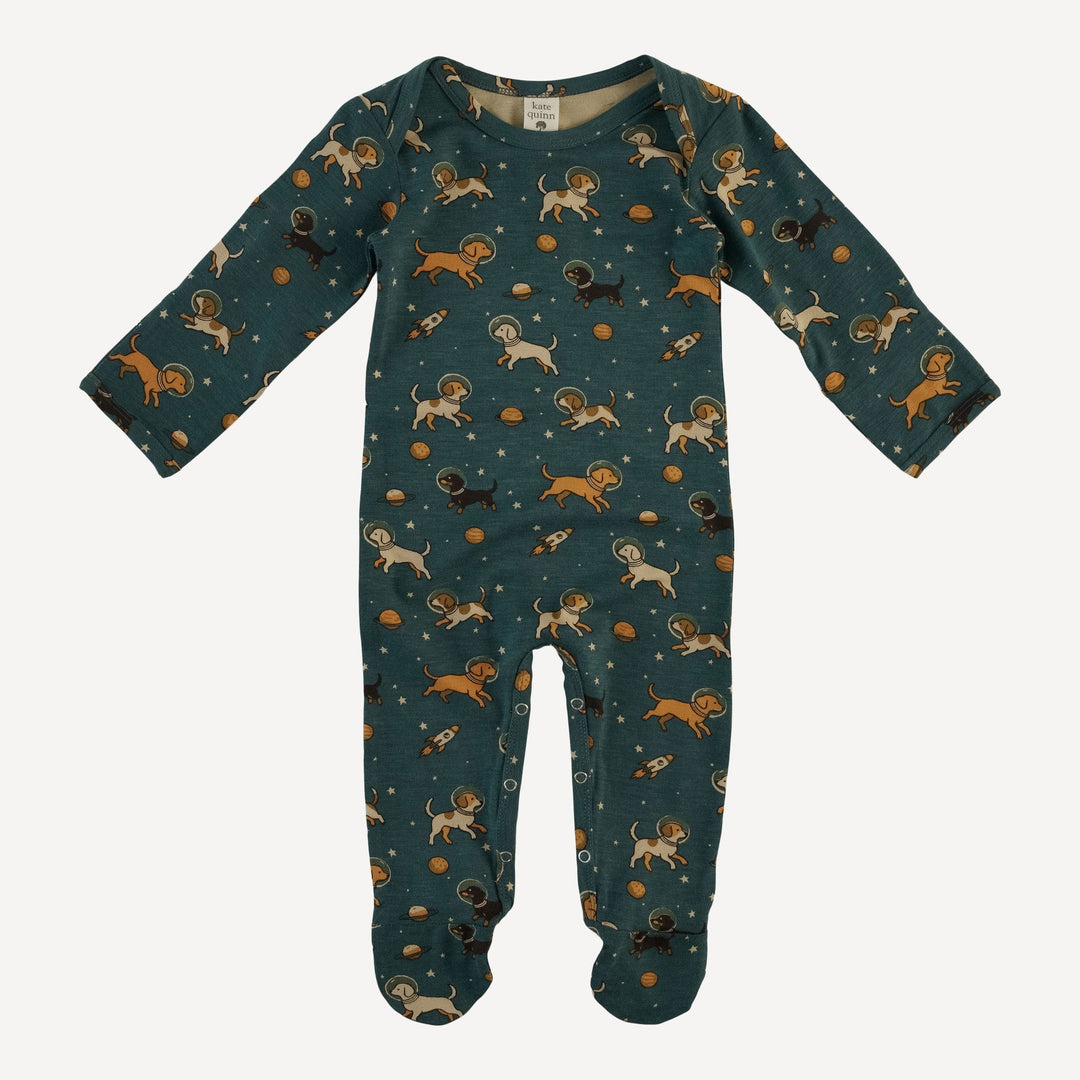 long sleeve lap neck footie | space pups | bamboo